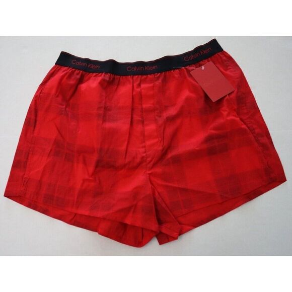 Calvin Klein NB3361 620 Men's Sz XL Red Textured Plaid Cotton Boxers $30 - Picture 1 of 6